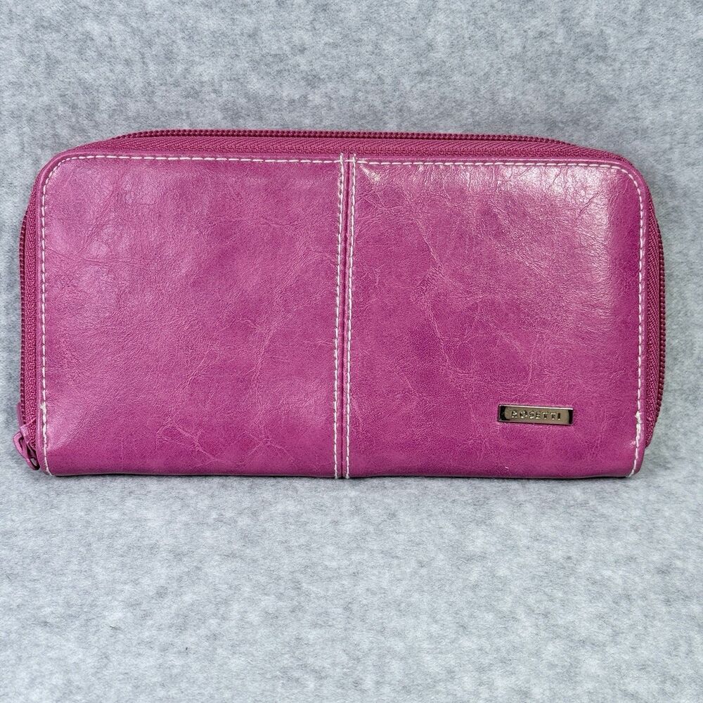 Rosetti Womens Wallet 7.25"x4" Solid Pink Faux Leather Zip-Around Compartments